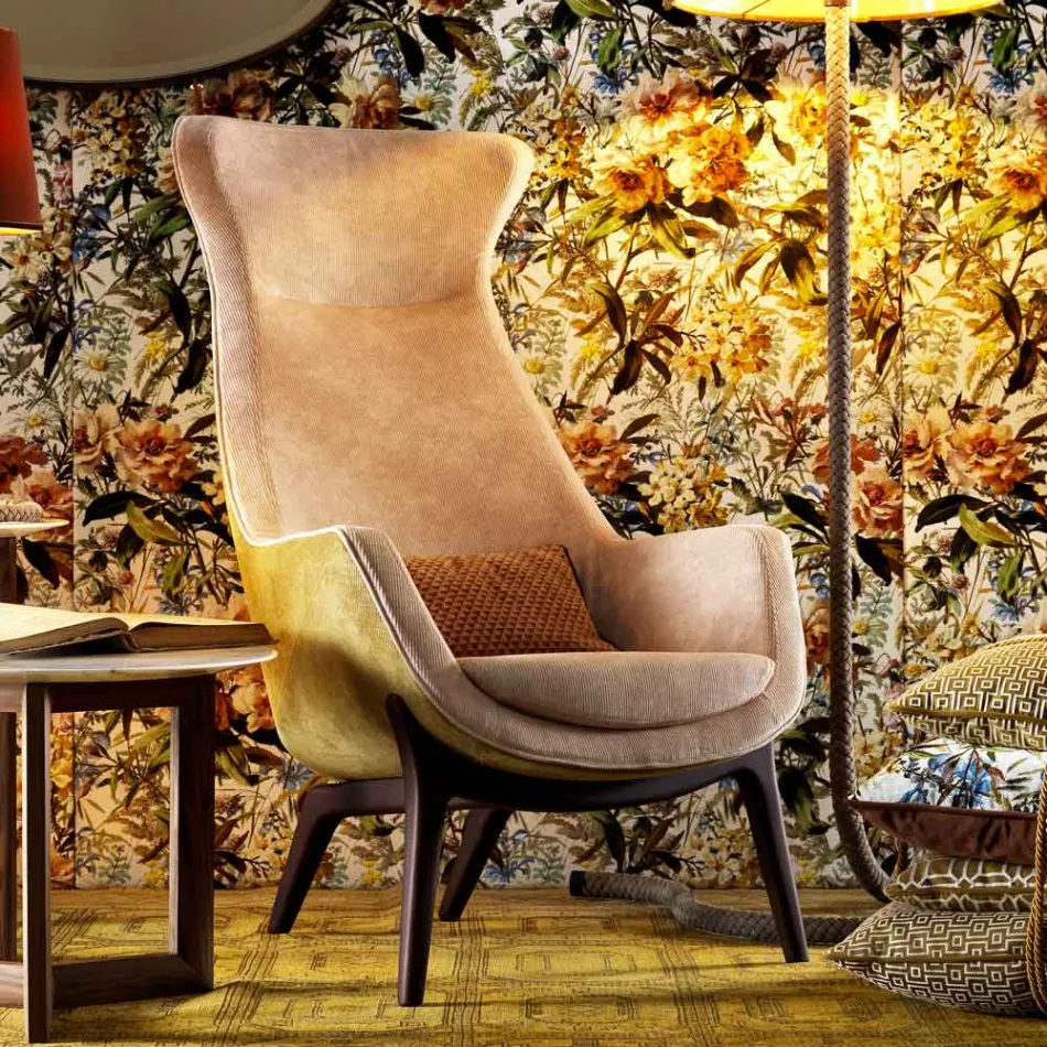 Křeslo Bergére v designové tkanině Grilli Wilde vyrobené v Itálii Viadurini