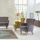 Klasické dřevěné křeslo a čalouněný sedák z prošívané bavlny - Monny Viadurini