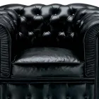 Klasické křeslo potažené kůží s dřevěnými nožičkami vyrobené v Itálii - Idra Viadurini