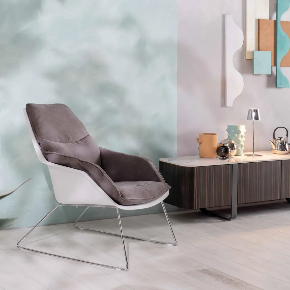 Křeslo s kovovou základnou, polypropylenovou strukturou a látkovými polštáři - tablet Viadurini