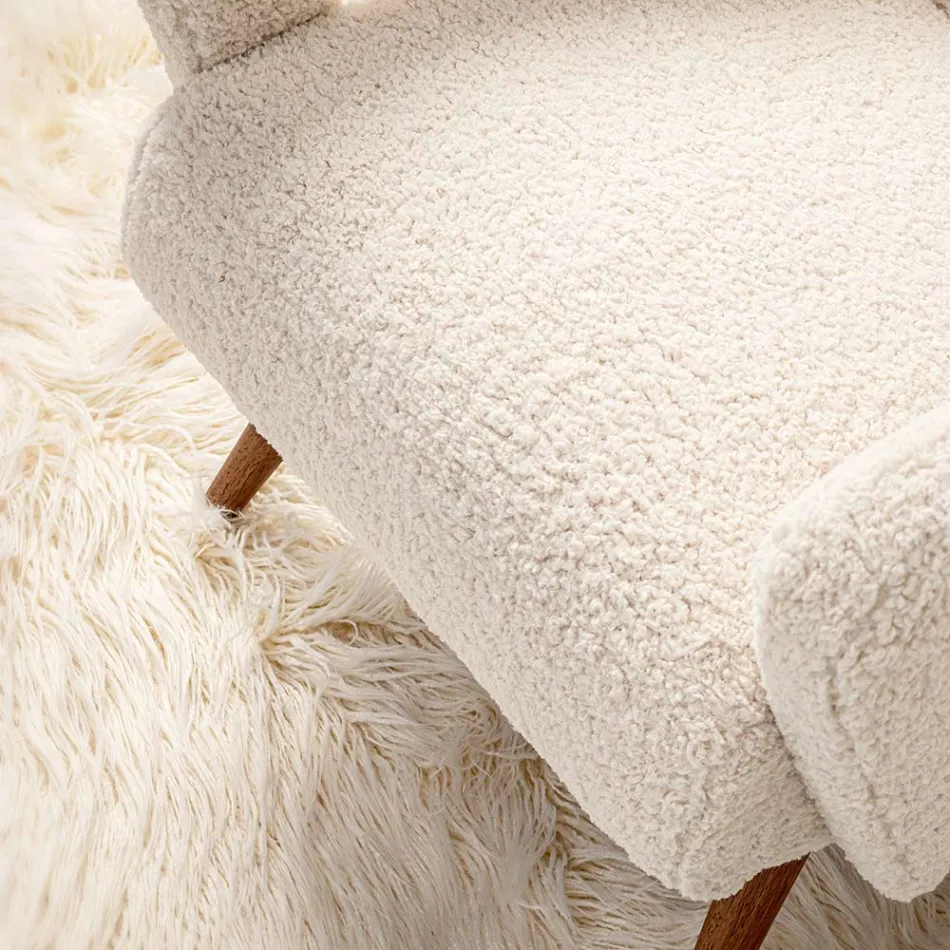 Křeslo s područkami z pryžového dřeva a sedáku s vlněným efektem - Patrizia Viadurini