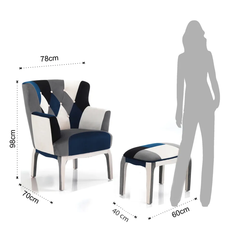 Křeslo s poufem z patchworkové tkaniny - Bromo Viadurini