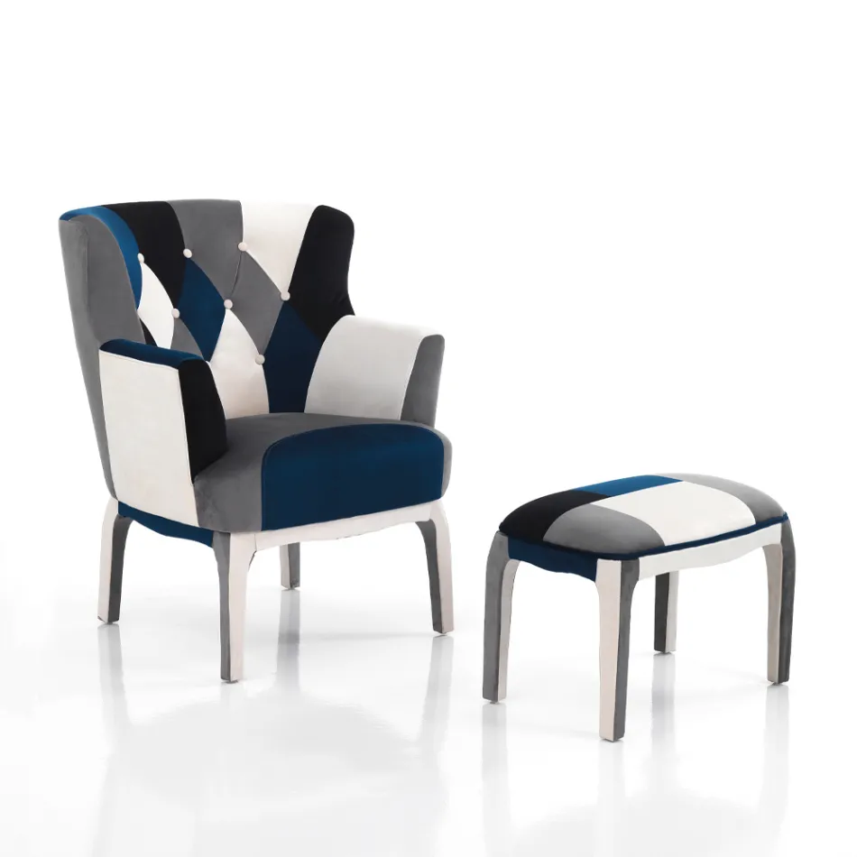 Křeslo s poufem z patchworkové tkaniny - Bromo Viadurini