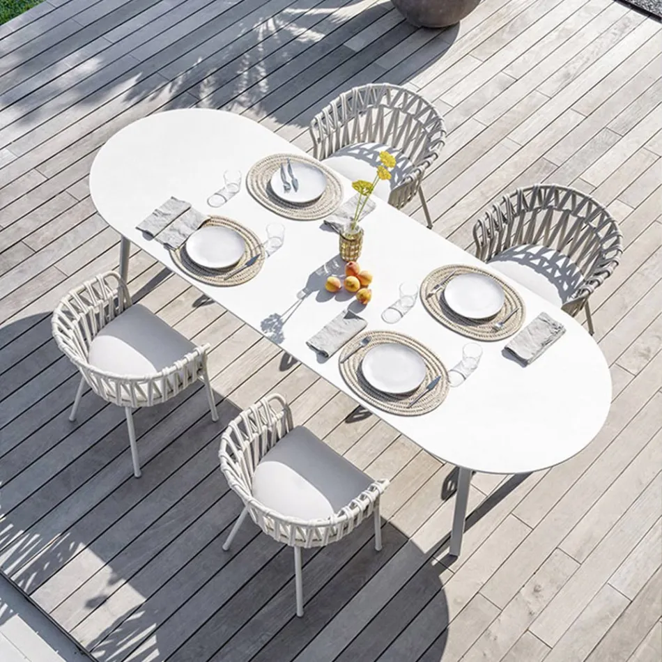 Venkovní křeslo z lana, látky a hliníku - Emma Cross od Varaschin Viadurini