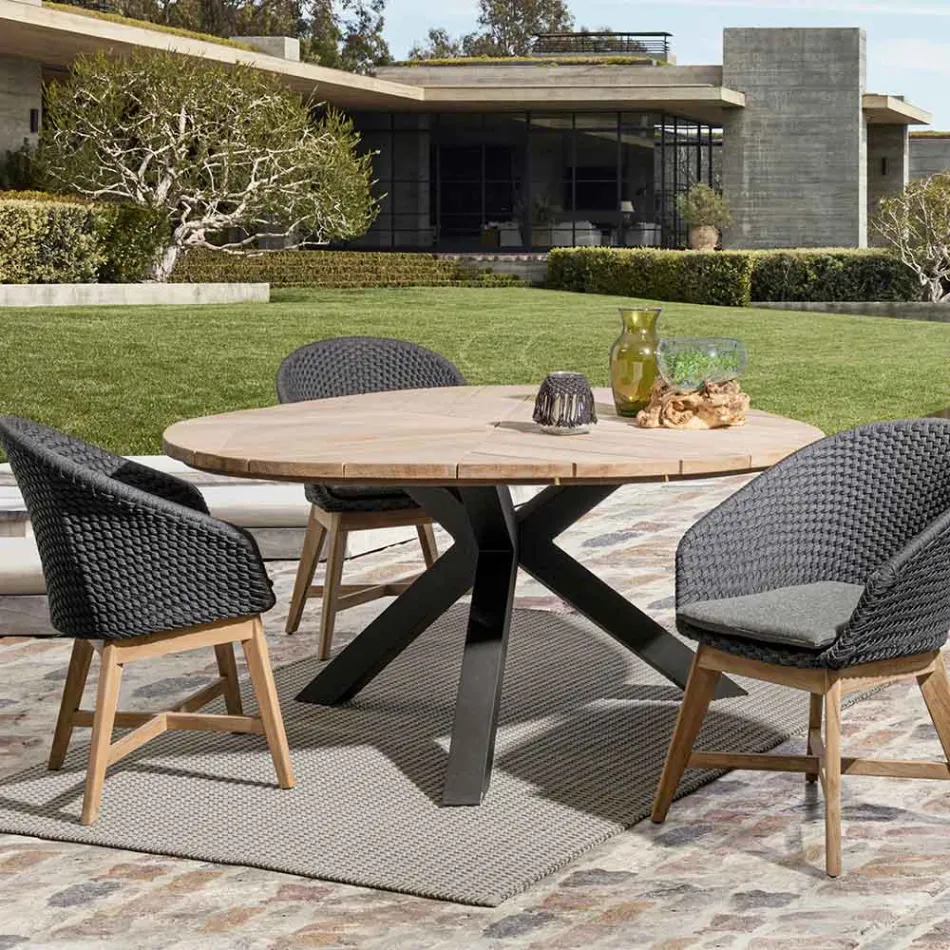 Venkovní křeslo ze dřeva a lana s polštářem, Homemotion, 2 kusy - Oskana Viadurini