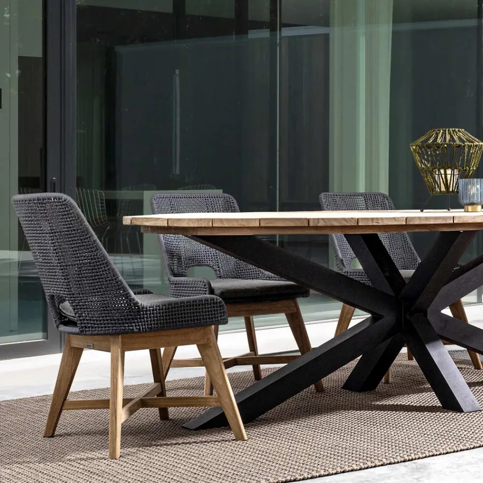 Venkovní křeslo ze dřeva a lana s polštářem, Homemotion, 2 kusy - Oskana Viadurini