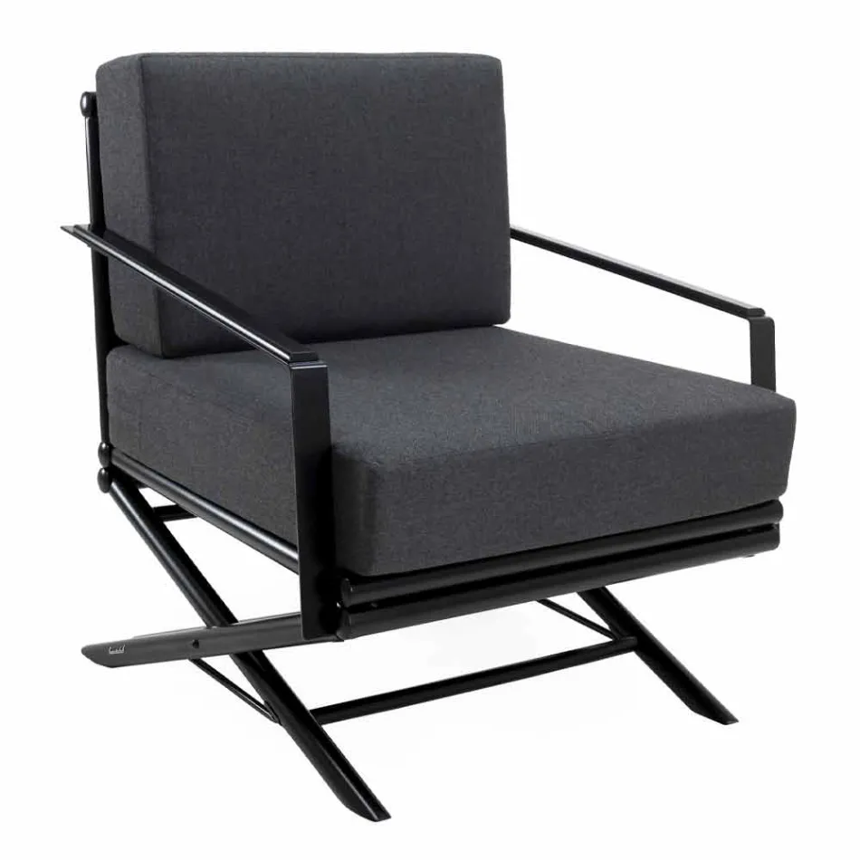 Venkovní křeslo z přírodního dřeva nebo lesklého nebo matného černého a polštáře - Suzana Viadurini