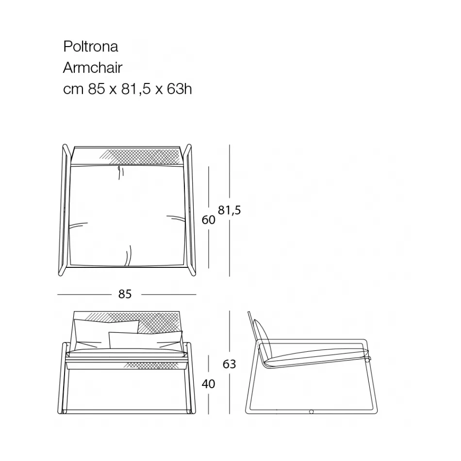 Venkovní kovové křeslo s luxusním polštářem Made in Italy - Karol Viadurini