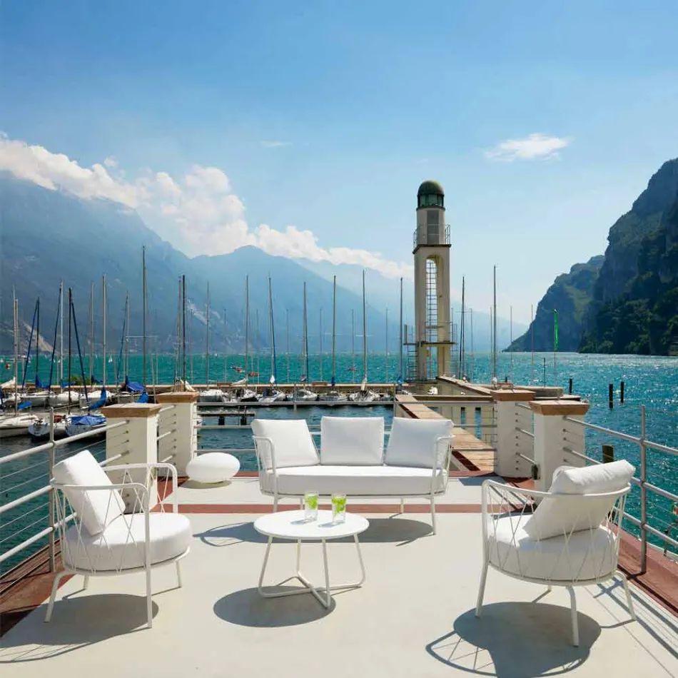 Moderní venkovní křeslo z lakovaného kovu a tkaniny vyrobené v Itálii - Olma Viadurini