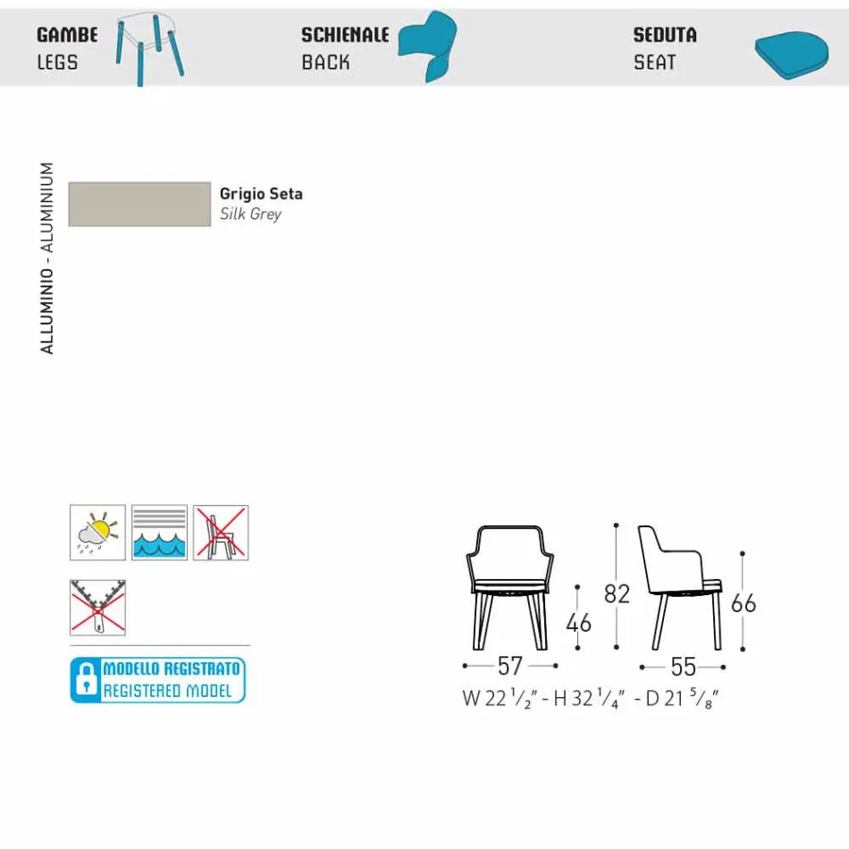 Design Varaschin Emma venkovní křeslo z hliníku a tkaniny Viadurini