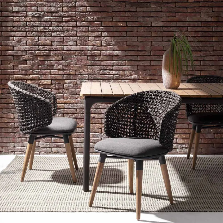 Zahradní křeslo s teakovými nohami a látkovým sedákem, Homemotion - Chantall Viadurini