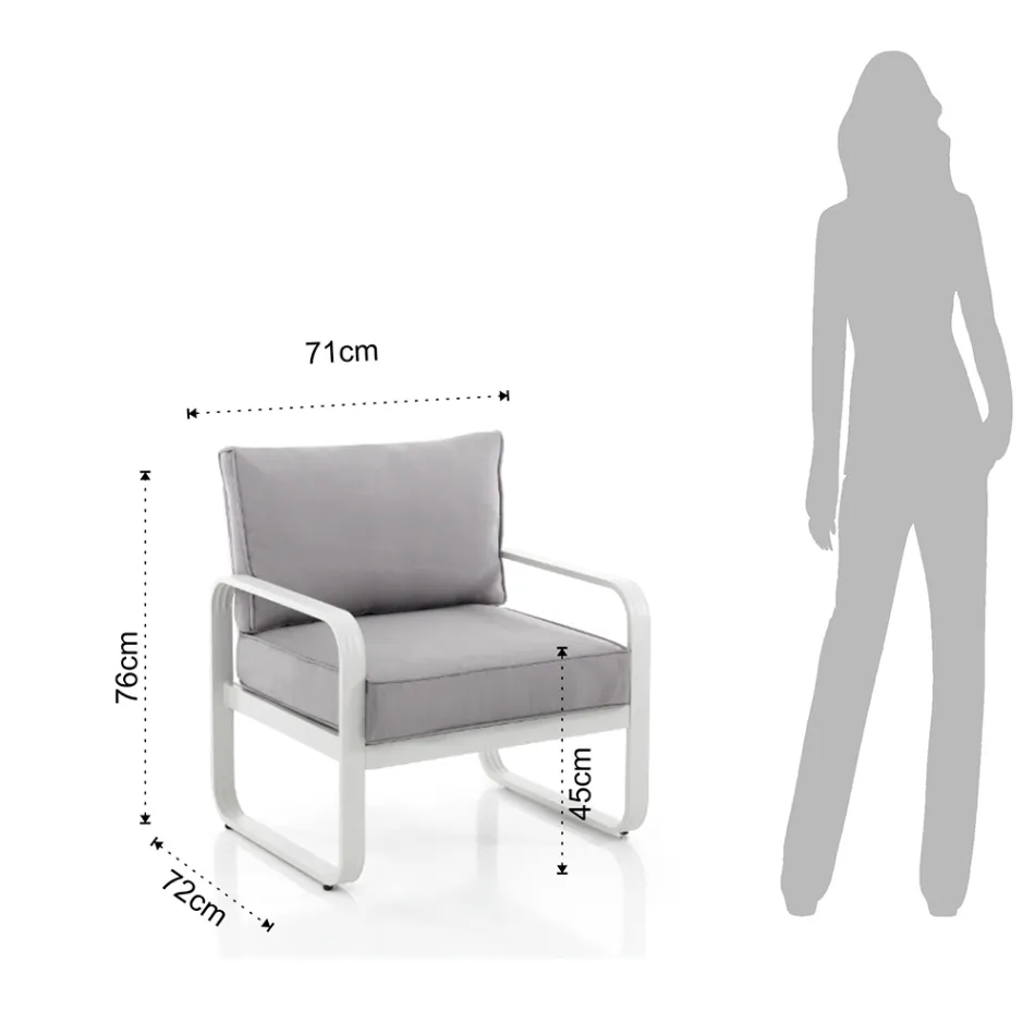 Zahradní křeslo z matného slonovinově bílého hliníku a šedých polštářů - Avoir Viadurini