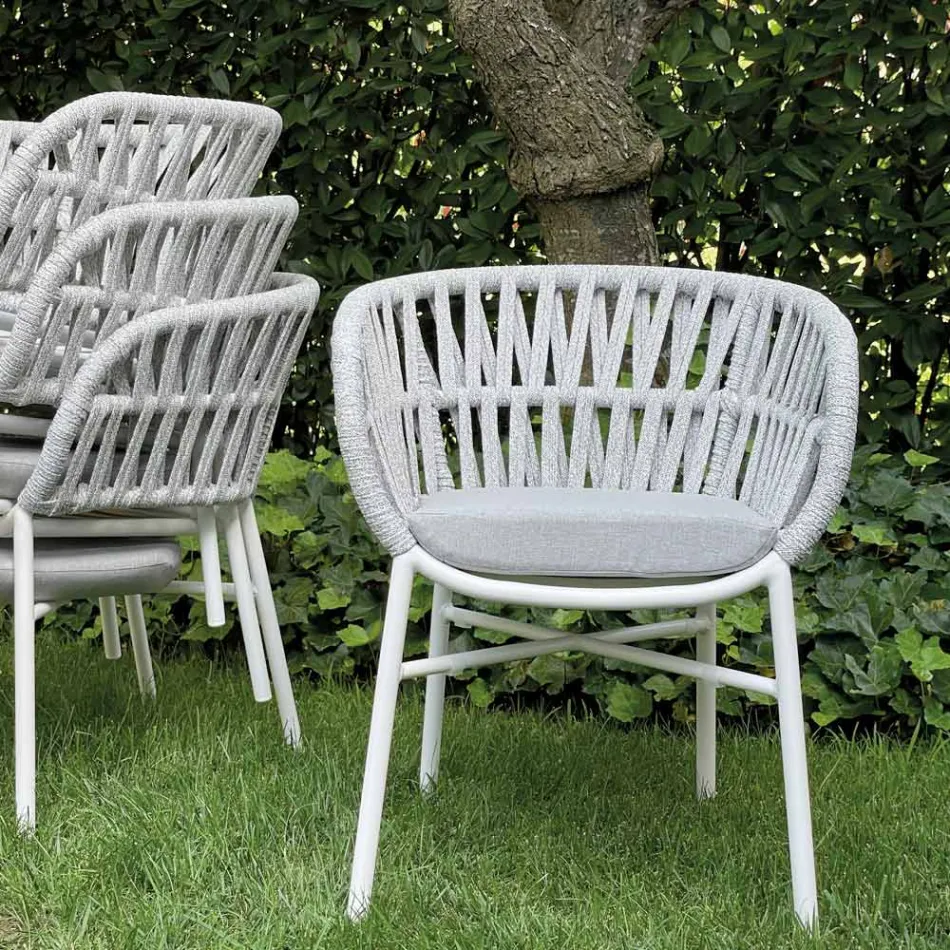 Zahradní židle z hliníku, lana a Marsala nebo bílé látky - Brise Viadurini