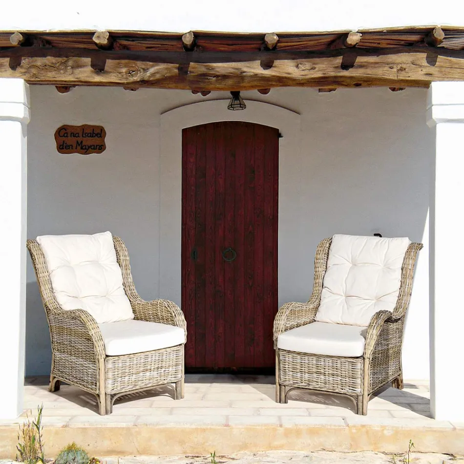 Zahradní křeslo z přírodního ratanu pro venkovní použití s polštáři - Supreme Viadurini