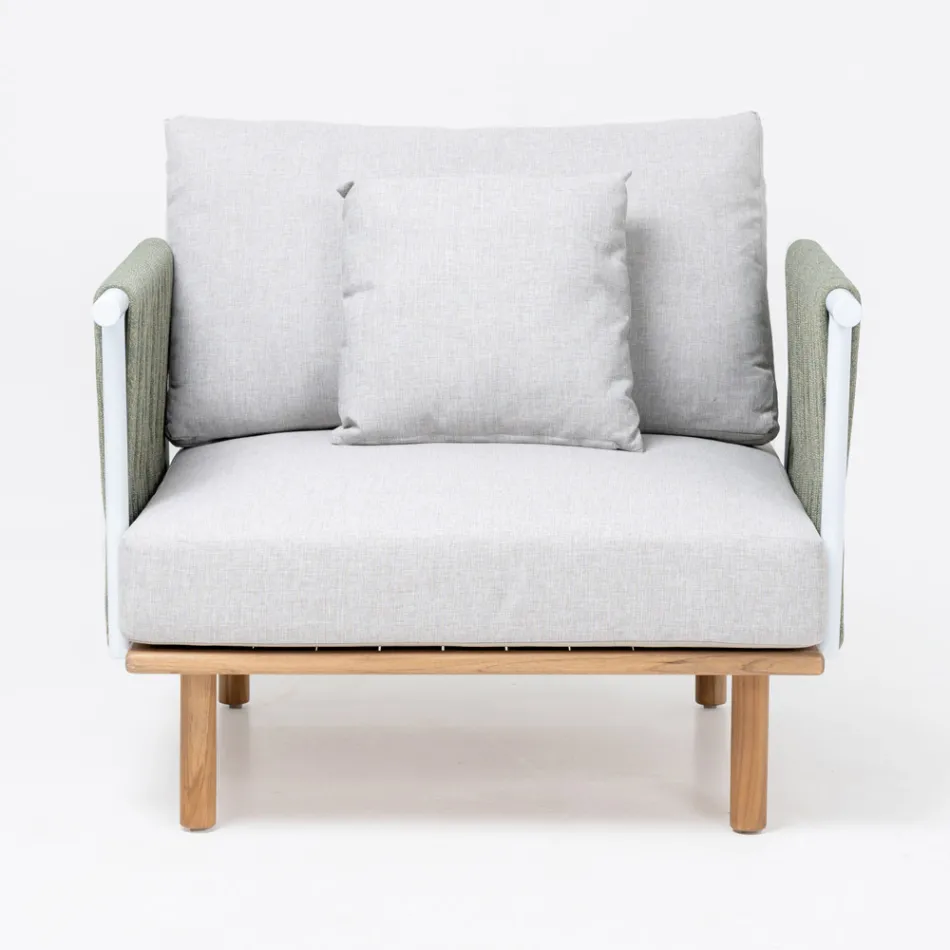 Teakové zahradní křeslo, tkaní lan a polštáře - Bellatrix Viadurini