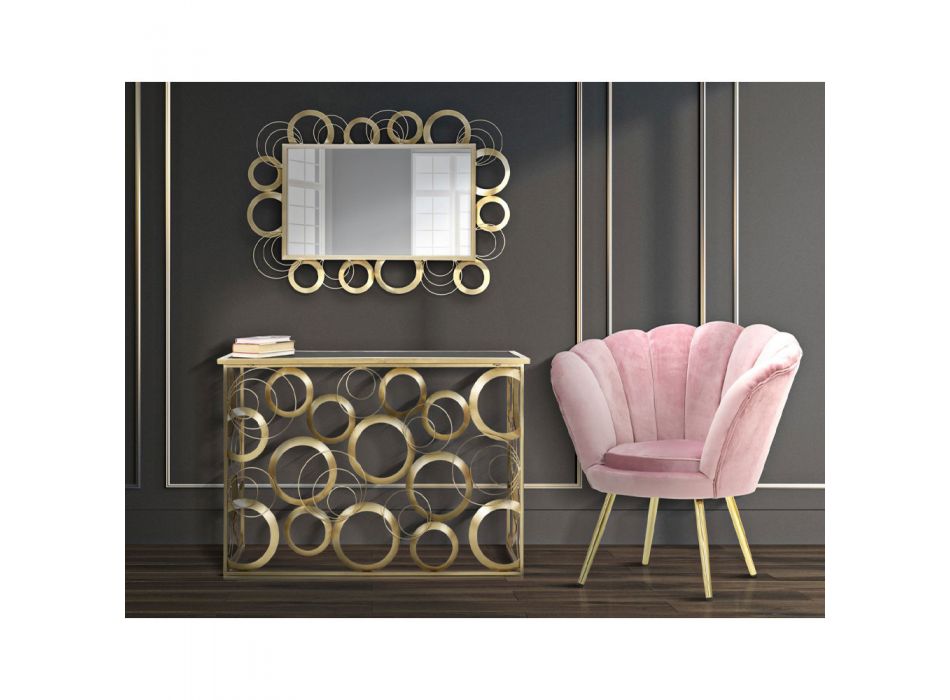 Designové křeslo do obývacího pokoje ze sametu se zlatými železnými nohami - Annina Viadurini