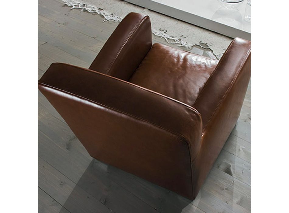 Křeslo do obývacího pokoje ze dřeva, kůže a kovu Made in Italy - Burlesco Viadurini