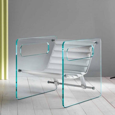Křeslo do obývacího pokoje ve skle a sedadlo v bílé kůži s moderním designem - Tecna Viadurini