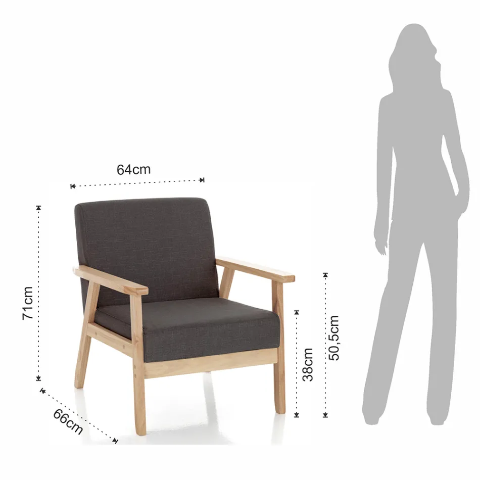 Křeslo do obývacího pokoje z masivního borovicového dřeva a tmavě šedé látky - Basilicata Viadurini