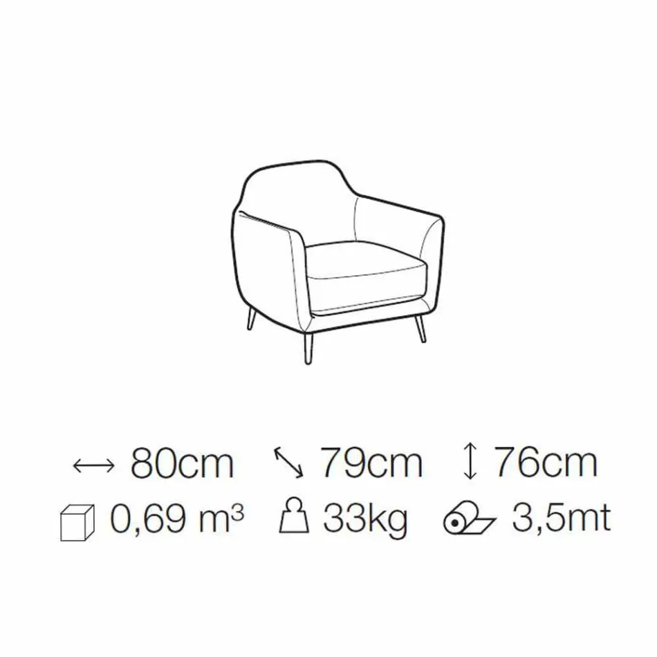 Křeslo do obývacího pokoje v látce s kovovými nohami vyrobené v Itálii - třešeň Viadurini