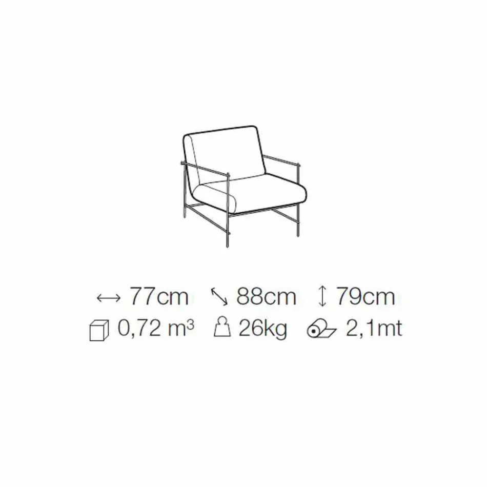 Látkové křeslo do obývacího pokoje s kovovou konstrukcí vyrobené v Itálii - Manila Viadurini