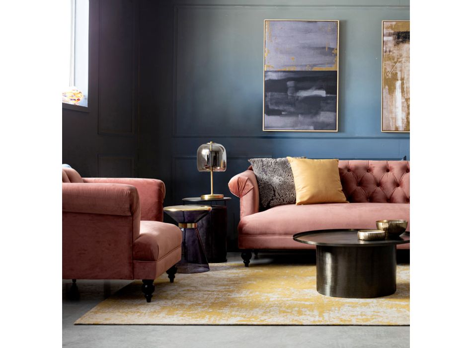 Klasické designové křeslo v barvě dřeva a šedé nebo růžového sametu - Sanny Viadurini