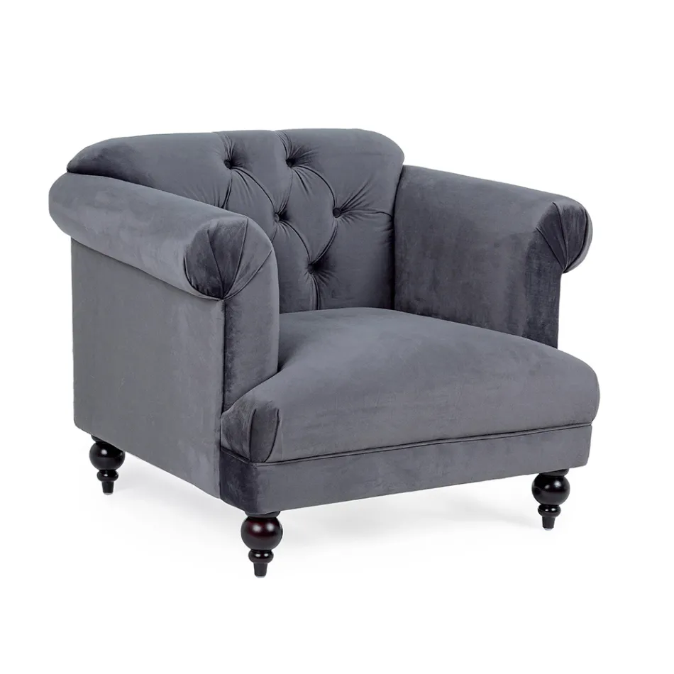 Klasické designové křeslo v barvě dřeva a šedé nebo růžového sametu - Sanny Viadurini