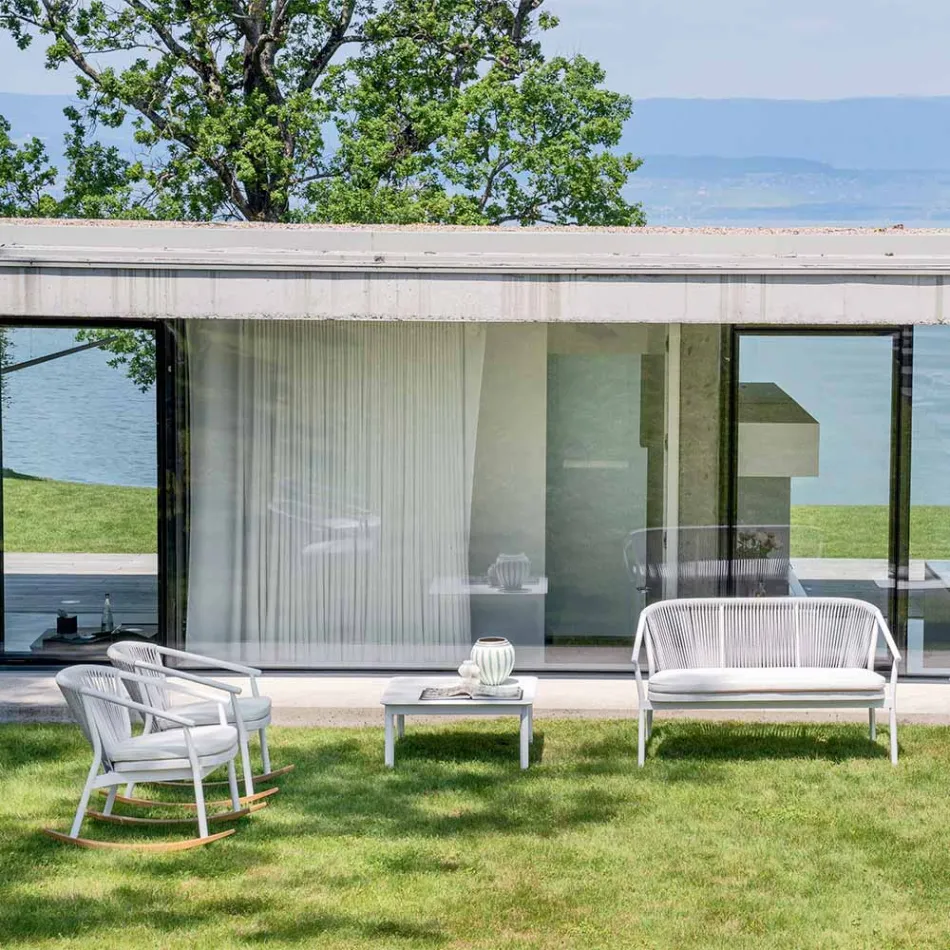 Zahradní houpací křeslo z masivního dřeva a tkaniny - inteligentní od společnosti Varaschin Viadurini