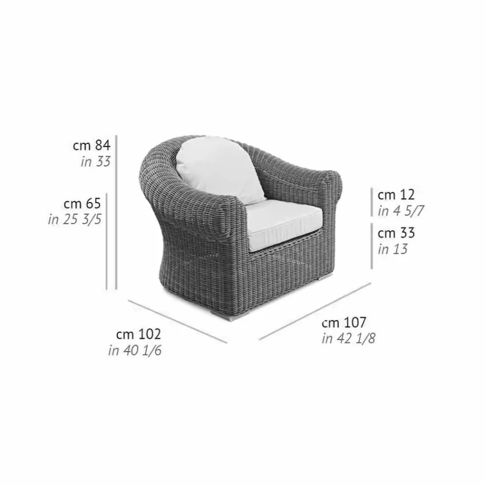 Venkovní křeslo z tkaného syntetického ratanu a bílé nebo látky Ecru - Yves Viadurini