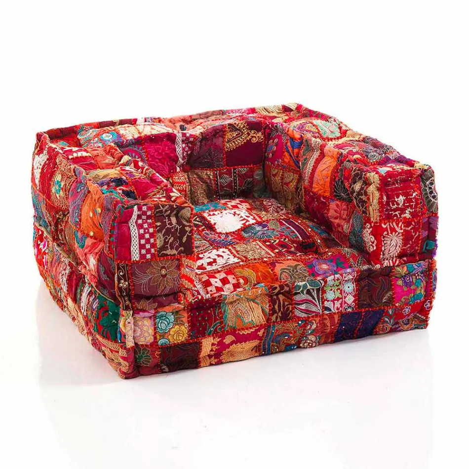 Ethnic Lounge Armchair v Patchwork Fabric a Velvet - Fiber Viadurini