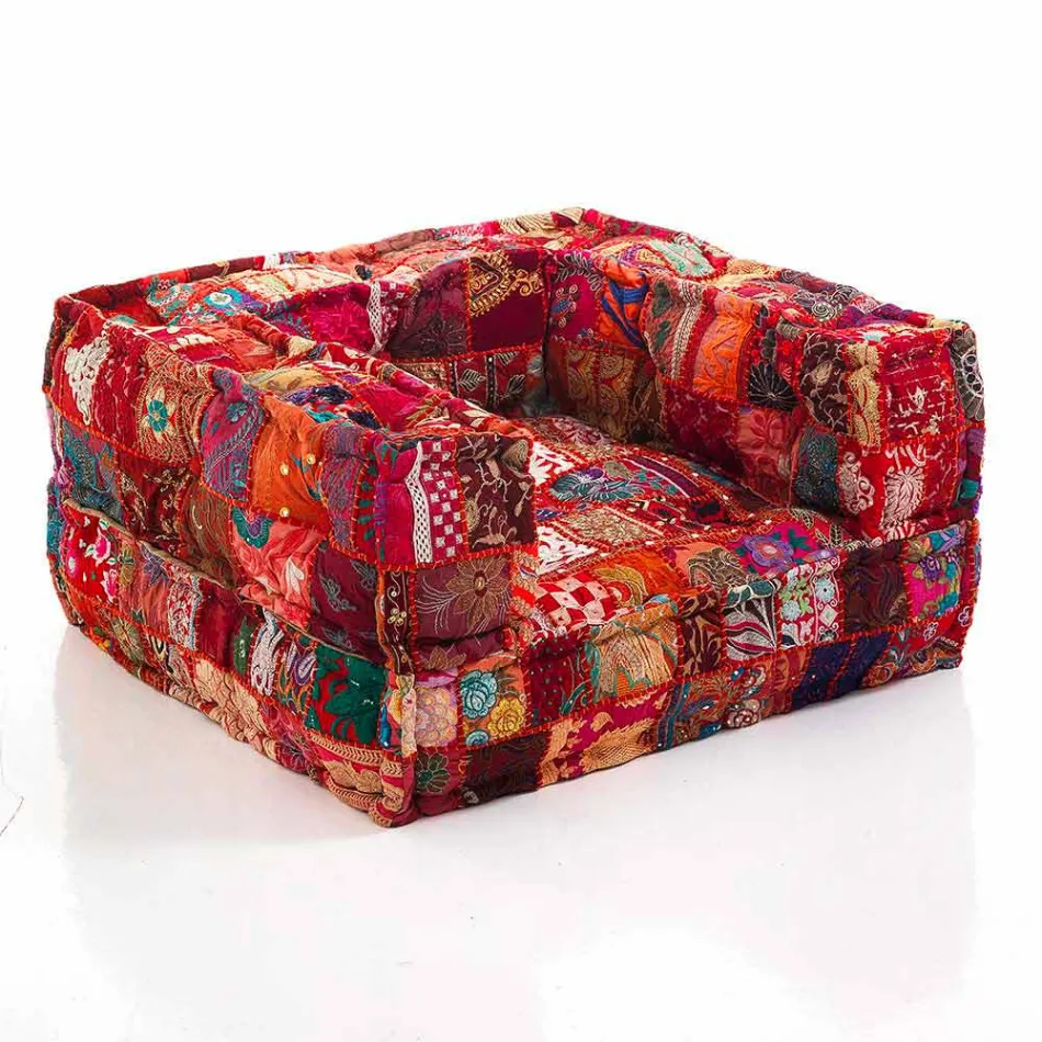 Ethnic Lounge Armchair v Patchwork Fabric a Velvet - Fiber Viadurini