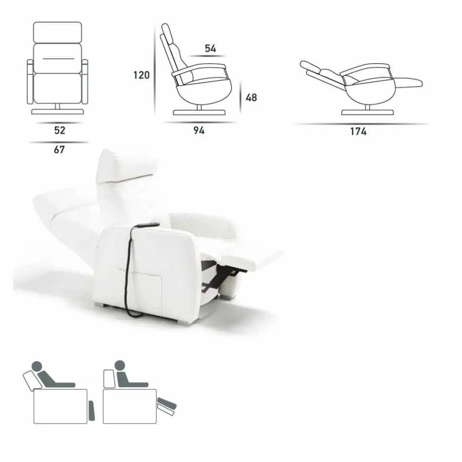 Dvoumotorové otočné křeslo Cassia, moderní design vyrobený v Itálii Viadurini