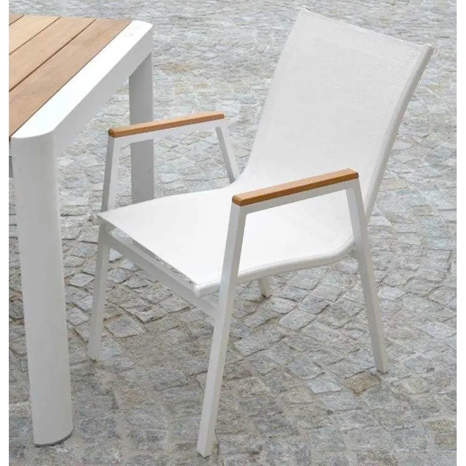 Křeslo z hliníku a textilenu s područkami z polywoodového dřeva - Diary Viadurini