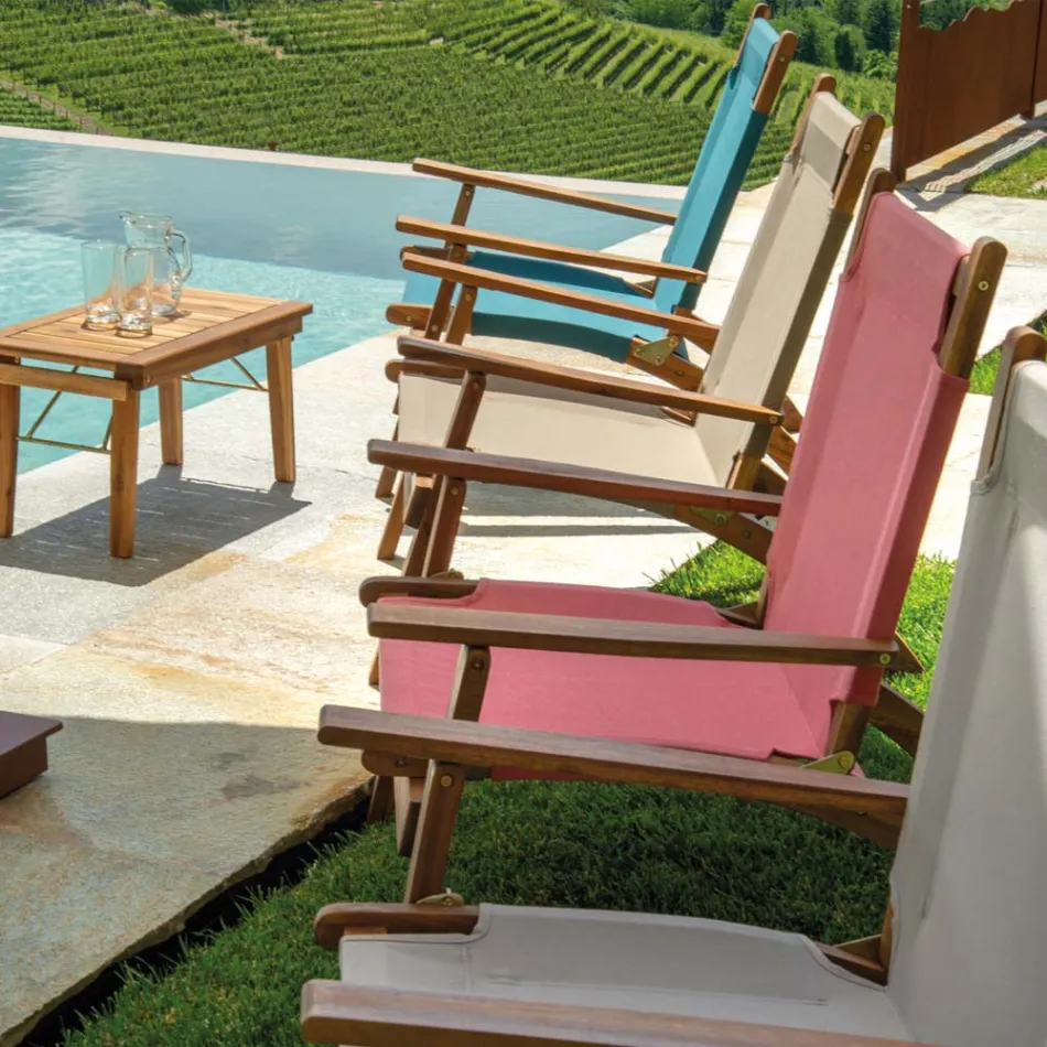 Křeslo z akáciového dřeva a směsové tkaniny bavlna/polyester - Bottega Viadurini