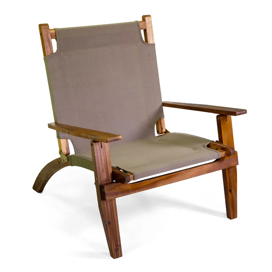 Křeslo z akáciového dřeva a směsové tkaniny bavlna/polyester - Bottega Viadurini