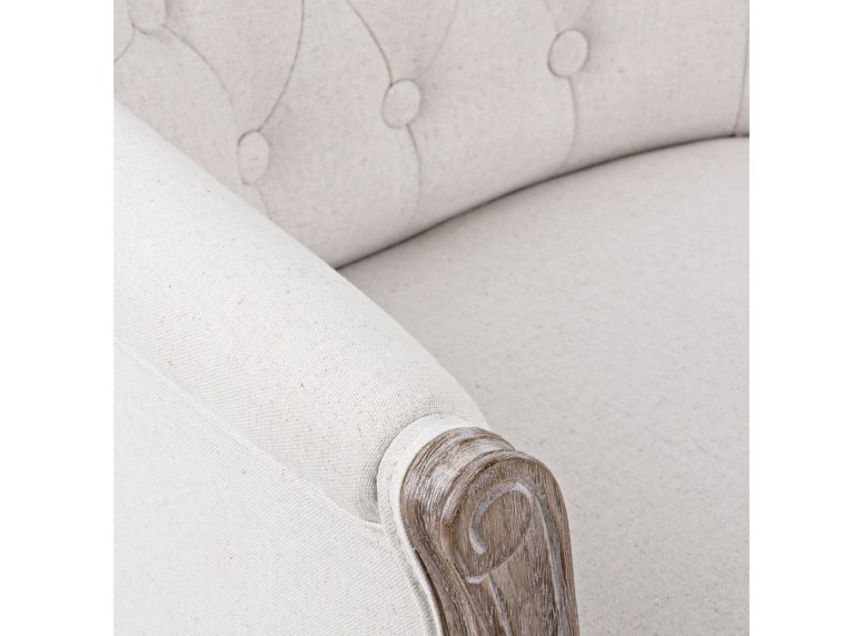 Dřevěný sedák křesla v klasickém designu přírodního lnu a bavlny - Katen Viadurini