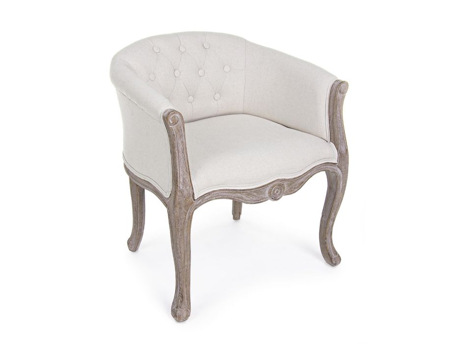 Dřevěný sedák křesla v klasickém designu přírodního lnu a bavlny - Katen Viadurini