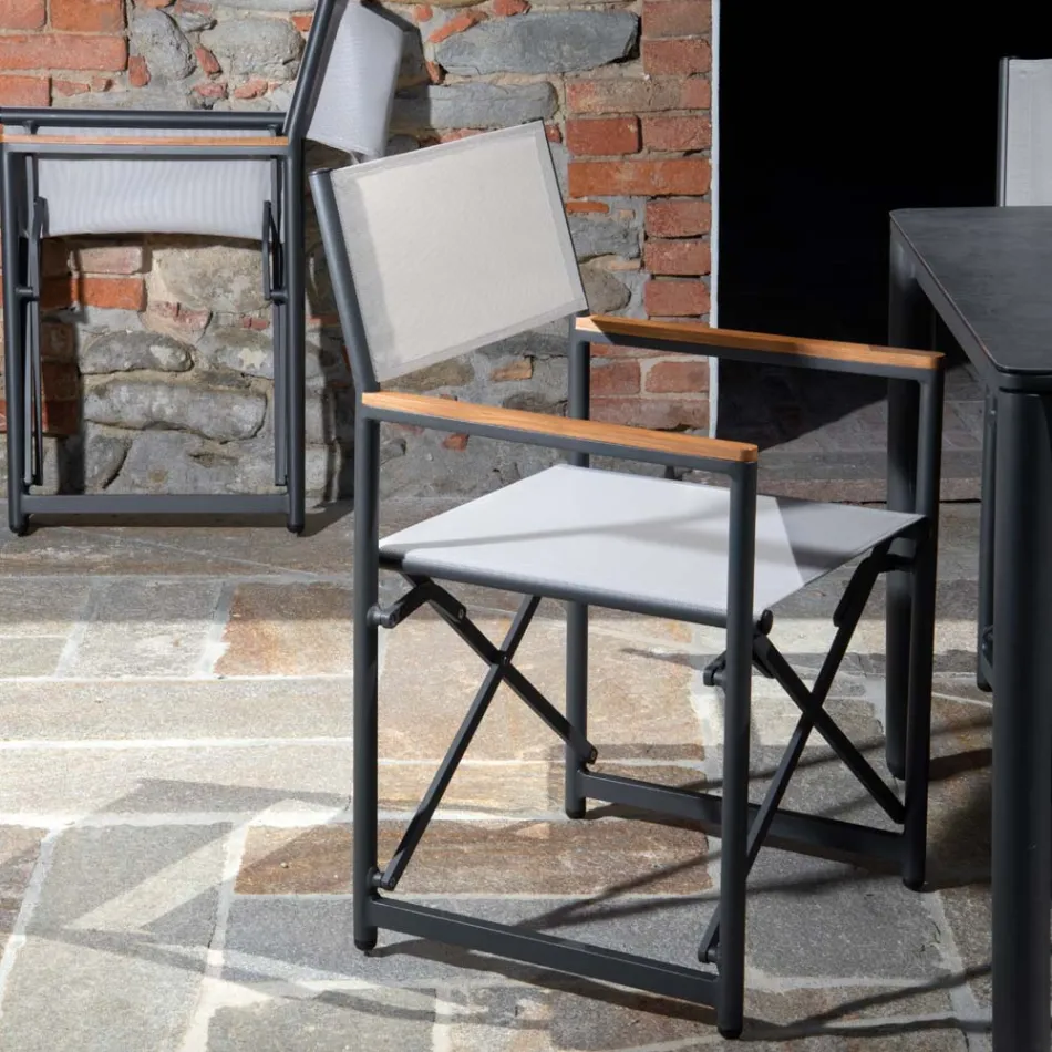 Ředitelské křeslo z hliníku, textilenu a teakové područky - Tenda Viadurini