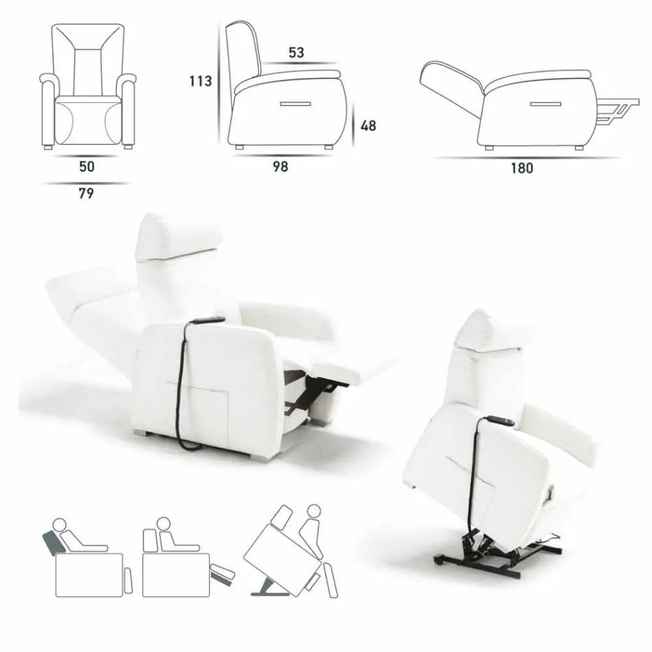 Relaxační křeslo v designu Rose se 2 motory, vyrobené v Itálii Viadurini