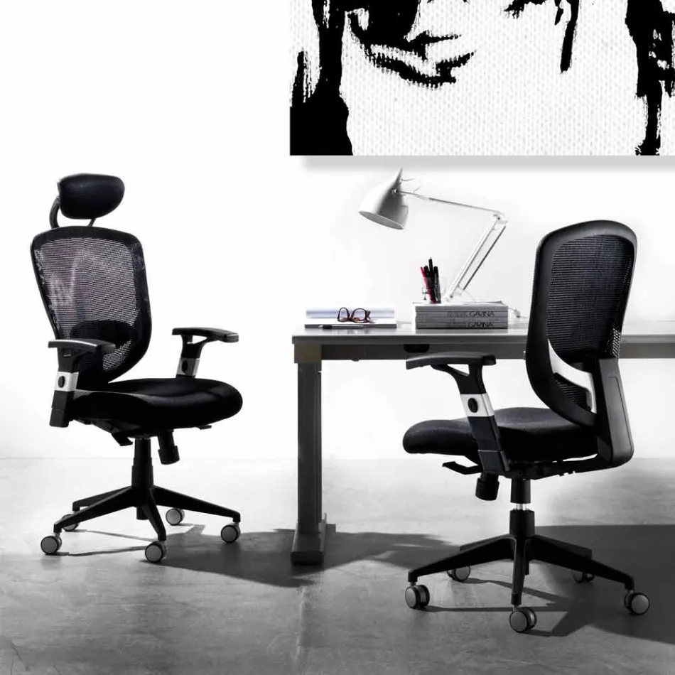 Semidirectional and Operational Modern Swivel Armchair v Black Reta - Simona Viadurini