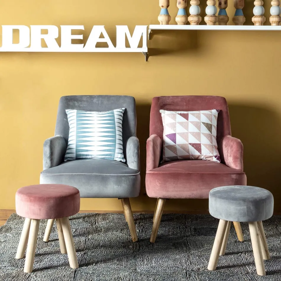 Křeslo do obývacího pokoje ve skandinávském designu se dřevem a sametem - Cinzio Viadurini