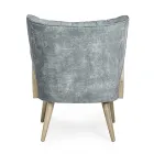 Vintage dřevěné křeslo s područkami z ratanu a polyesteru - Ludovica Viadurini