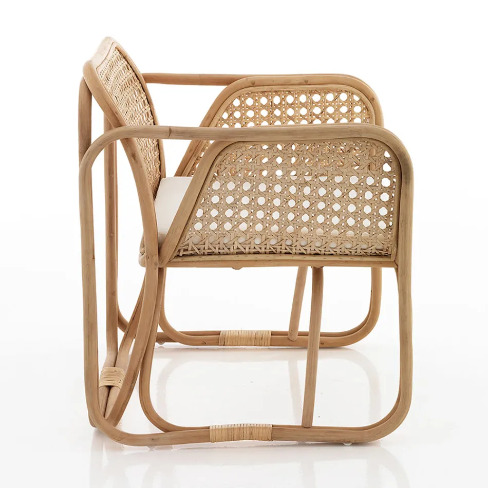 Venkovní a vnitřní ratanové křeslo a látkové polštáře Saia - Voir Viadurini