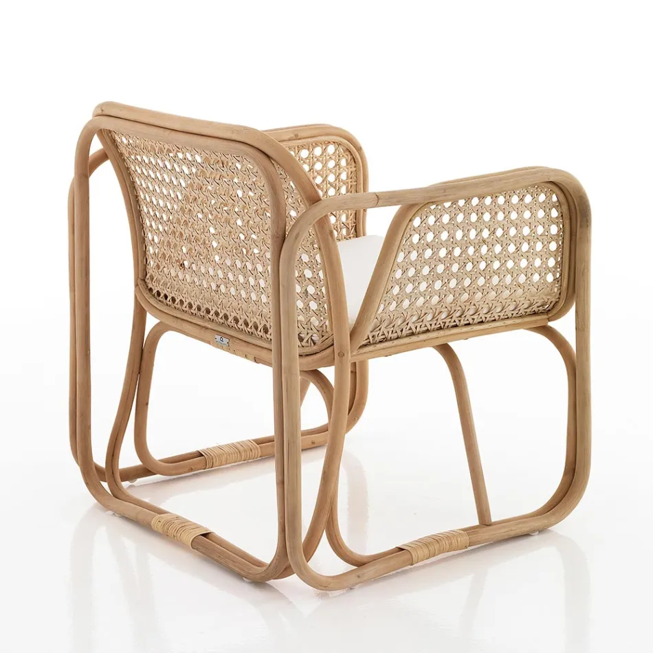 Venkovní a vnitřní ratanové křeslo a látkové polštáře Saia - Voir Viadurini