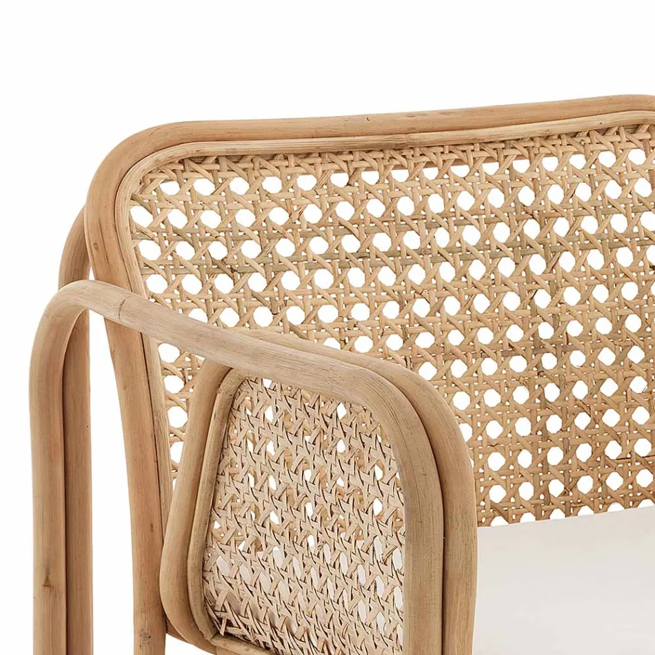 Venkovní a vnitřní ratanové křeslo a látkové polštáře Saia - Voir Viadurini