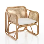 Venkovní a vnitřní ratanové křeslo a látkové polštáře Saia - Voir Viadurini