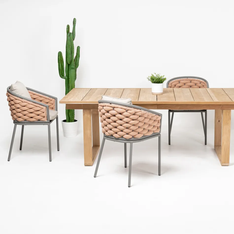 Venkovní křeslo z hliníku a ručně tkané látky Olefil - Reda Viadurini