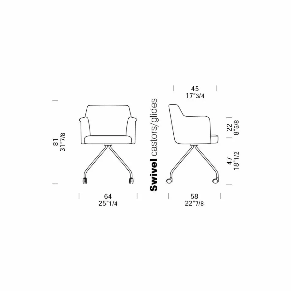 Otočné kancelářské křeslo s kolečky a područkami Made in Italy - Felix Viadurini