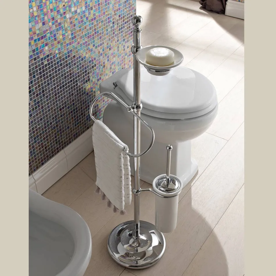 Stojan na ručník na podlahu s vintage mosaznou a keramickou miskou na mýdlo - Rouen Viadurini