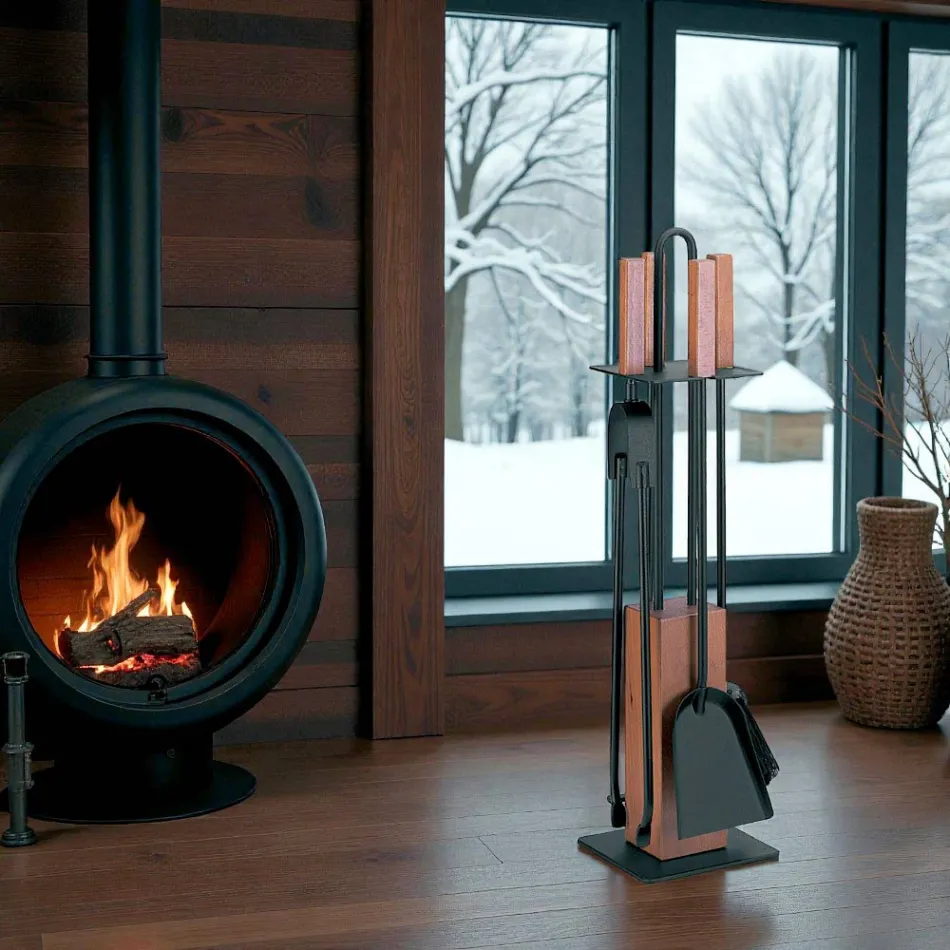 Držák nářadí se 4 doplňky, rukojetí a dřevěnou konstrukcí Made in Italy - Koi Viadurini